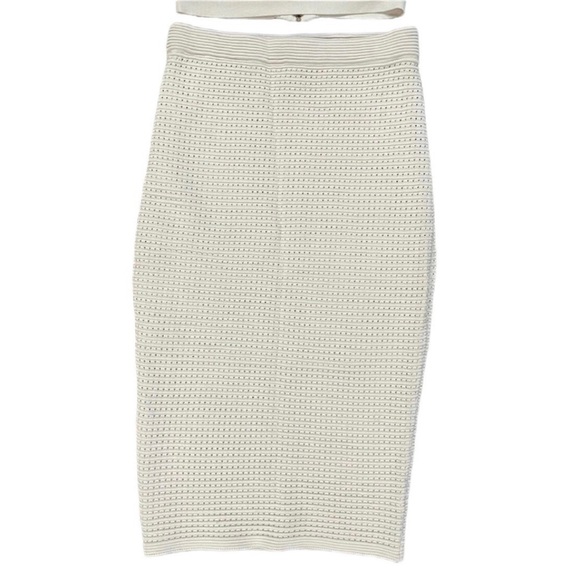 BEBE Beige Skirt Set Bandage 2 Piece Set Top Size Small Skirt Size Medium - Picture 7 of 12